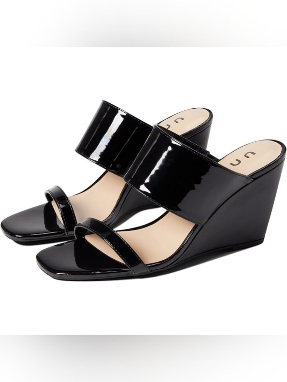 Unisa Black Patent Leather Slide Wedge Sandal Size  8